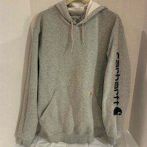 Carhartt Gray Pullover Hoodie with Black Sleeve Script